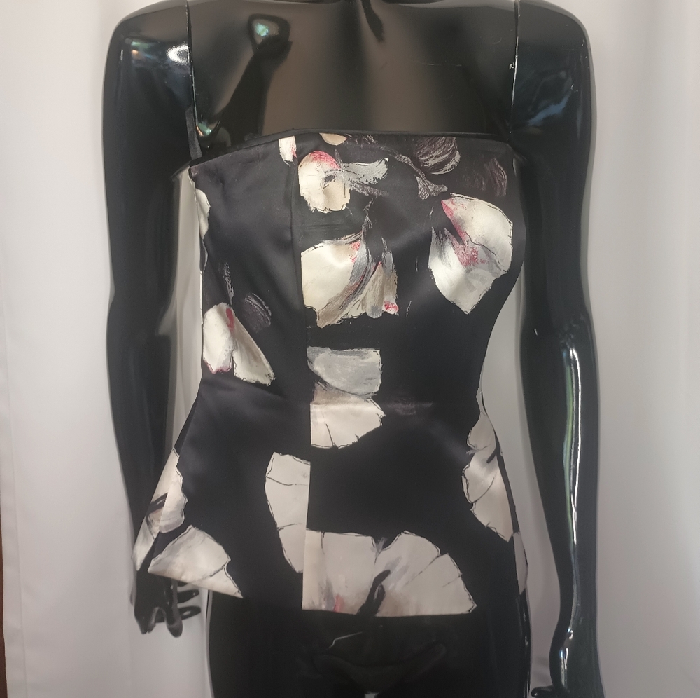 White House Black Market Y2K Dark Floral Silk Strapless Top Size 2 Whimsigoth